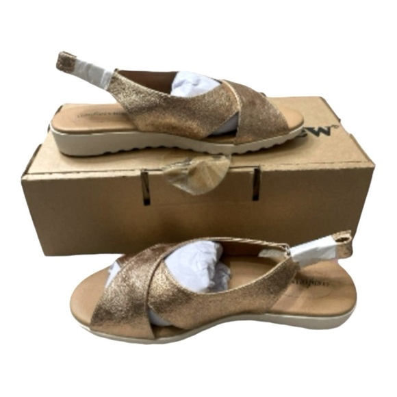 Metallic Gold Open Toe Slingback Women’s Casual Sandals by ComfortView Size 7WW - Picture 1 of 15